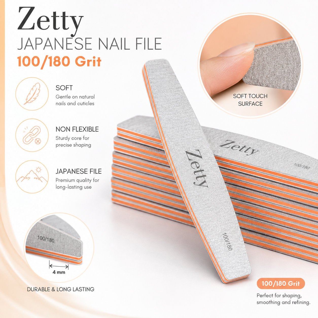 Zetty Professional Japanese Nail File – 100/180 Grit (25 PCS)