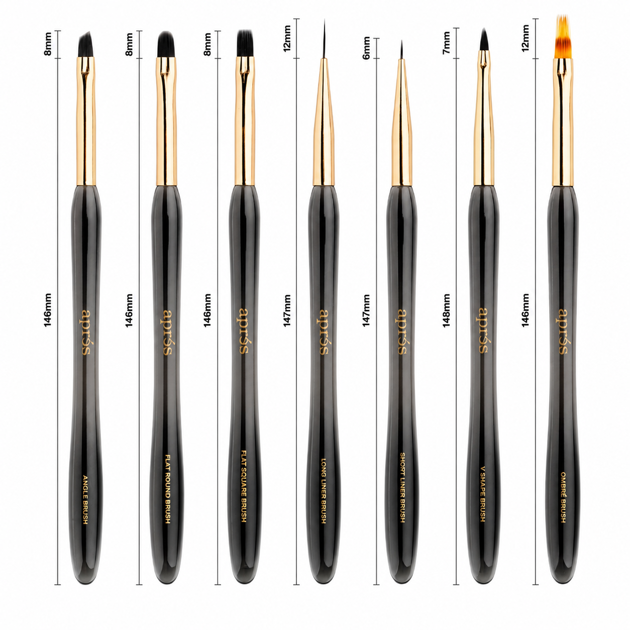 Aprés Art Brush Set – 7pcs w/ Holder