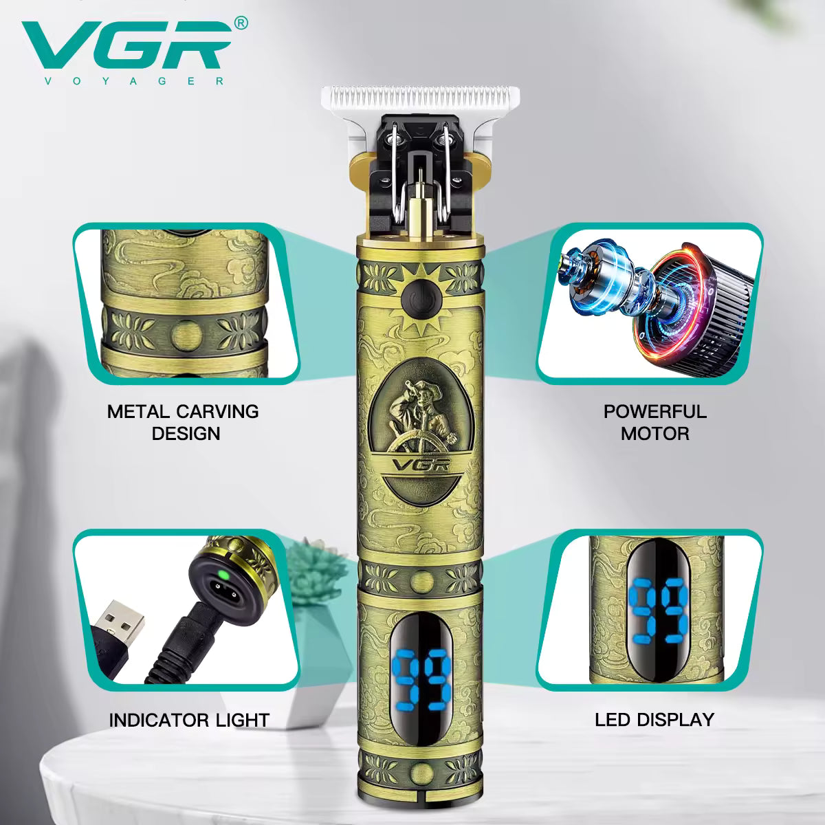 Hair & Beard Trimmer Cordless Gold ‎V-228