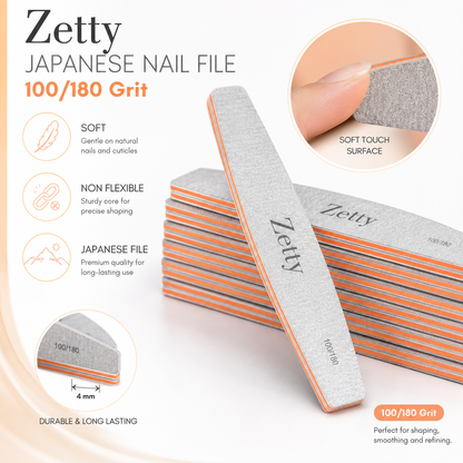 Zetty Professional Japanese Nail File – 100/180 Grit (25 PCS)