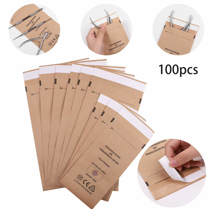 Kraft Dry Heat Sterilization Pouches – 100 Pcs