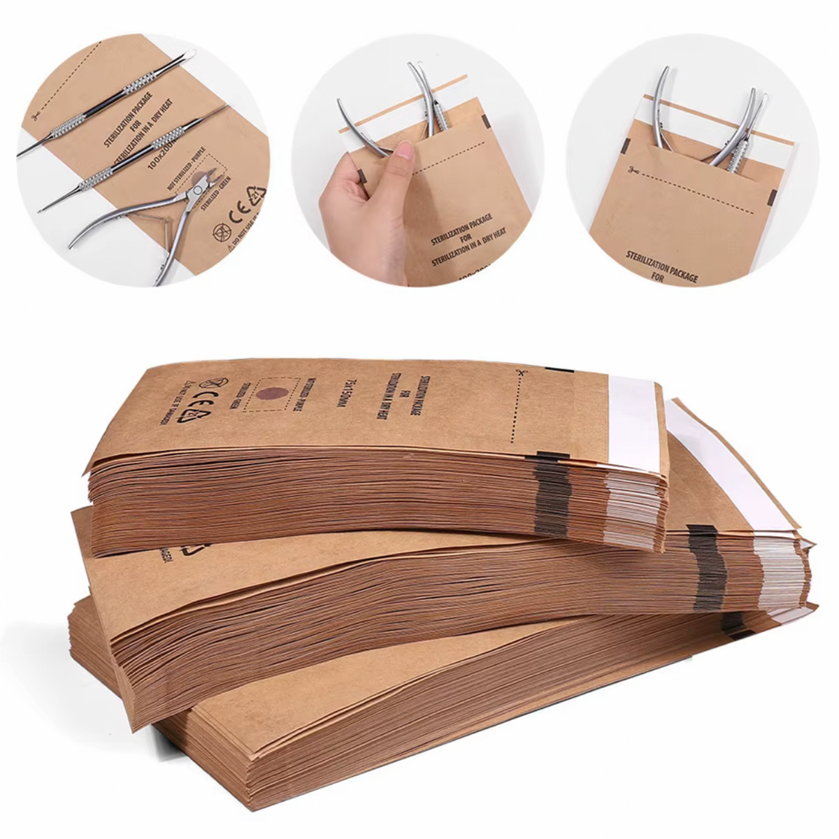 Kraft Dry Heat Sterilization Pouches – 100 Pcs