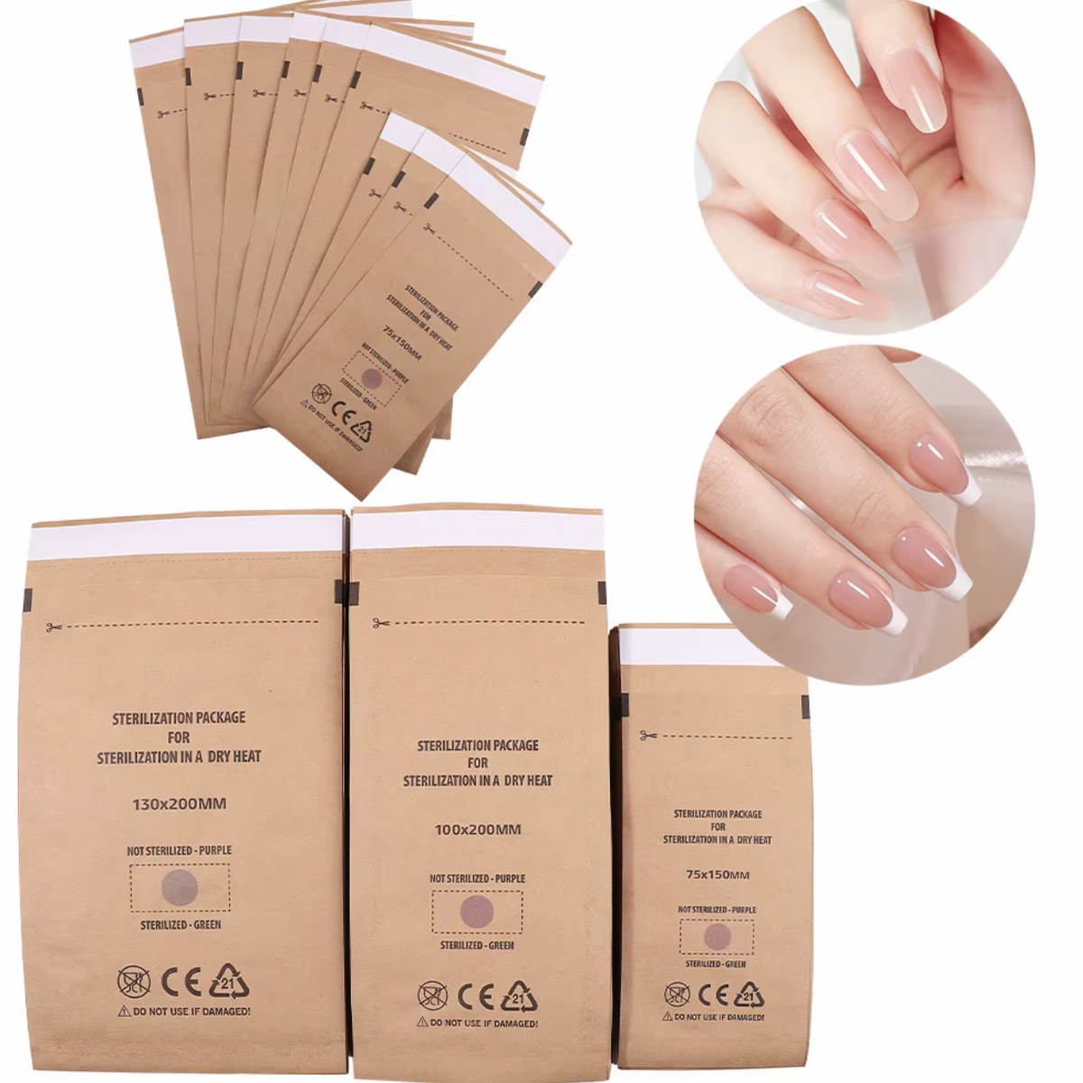 Kraft Dry Heat Sterilization Pouches – 100 Pcs
