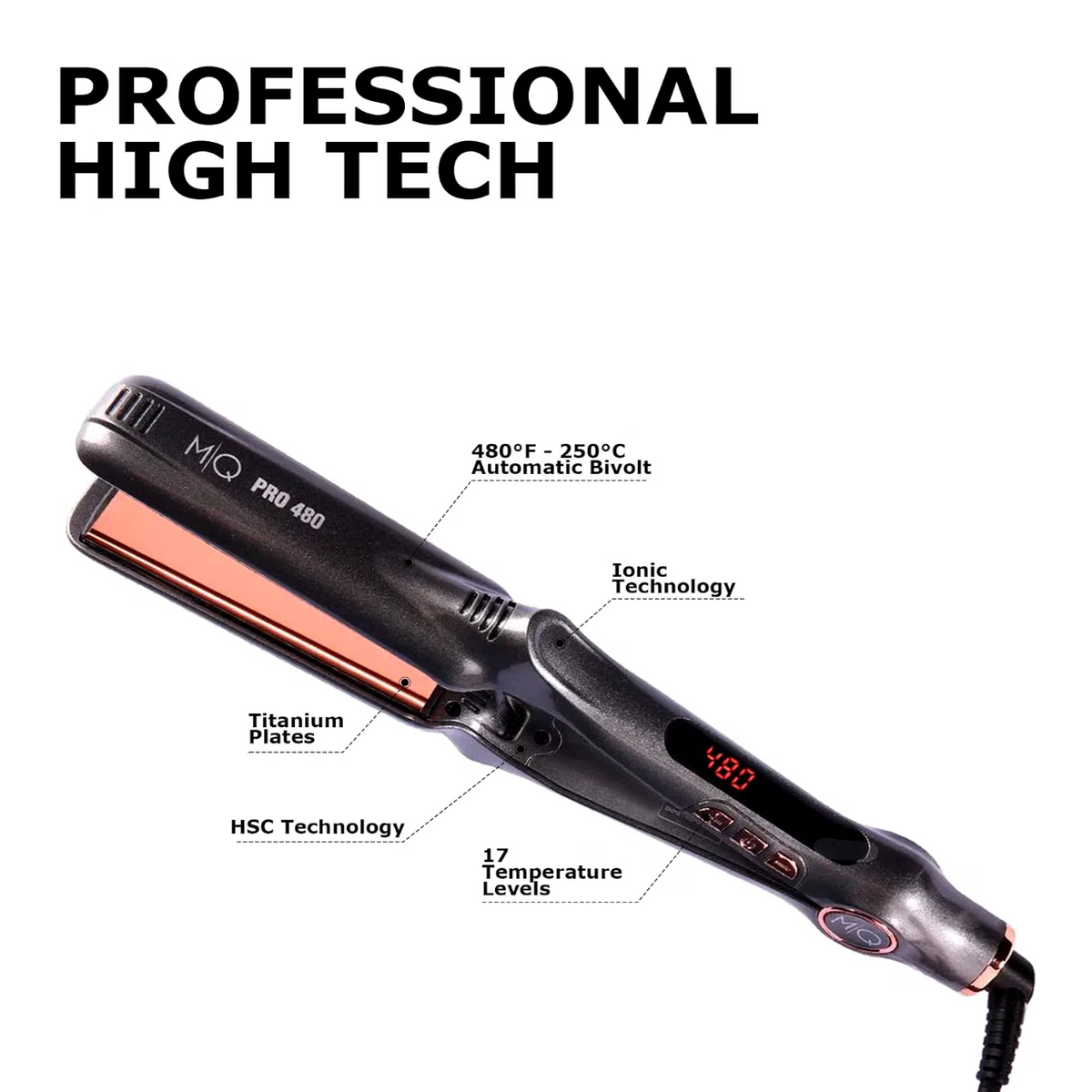 MQ Pro 480 Professional Titanium Flat Iron – 480°F Hair Straightener