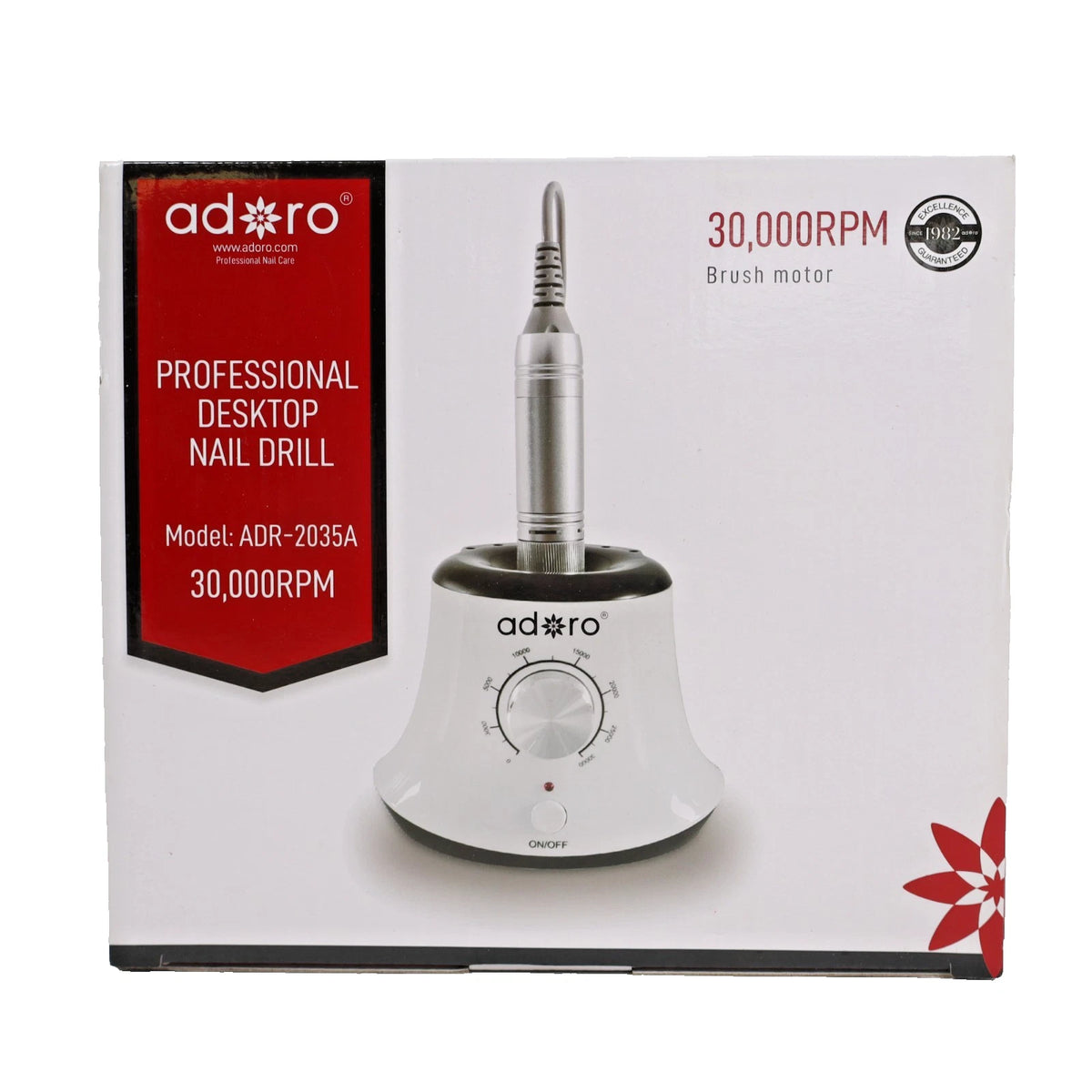 Adoro Professional Desktop Nail Drill 30,000 RPM with foot pedal and 6 bits for acrylic and gel nails