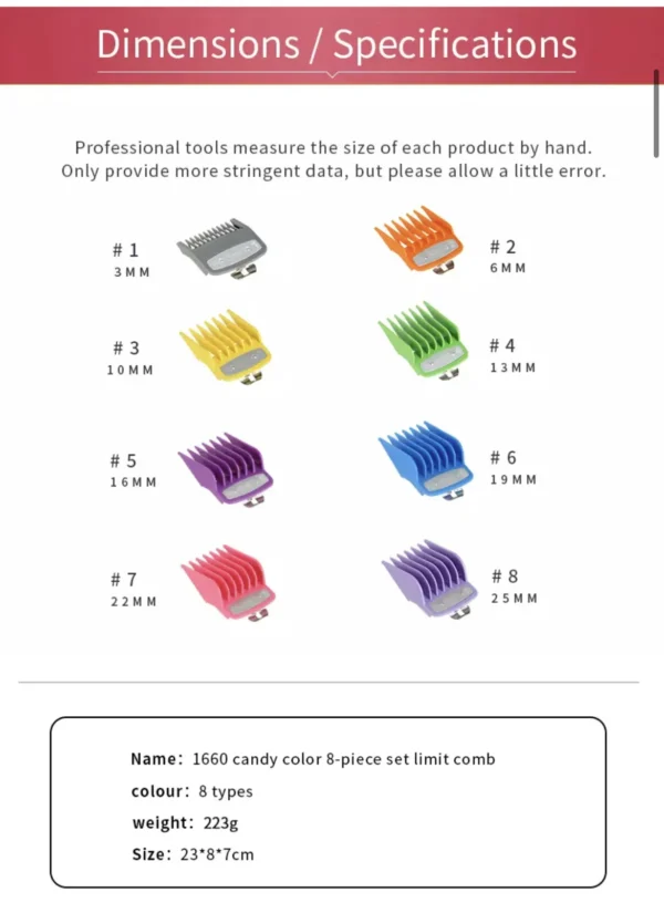 8 Pcs Professional Colorful Hair Clipper Guide Combs Wahl Replacement - Image 2
