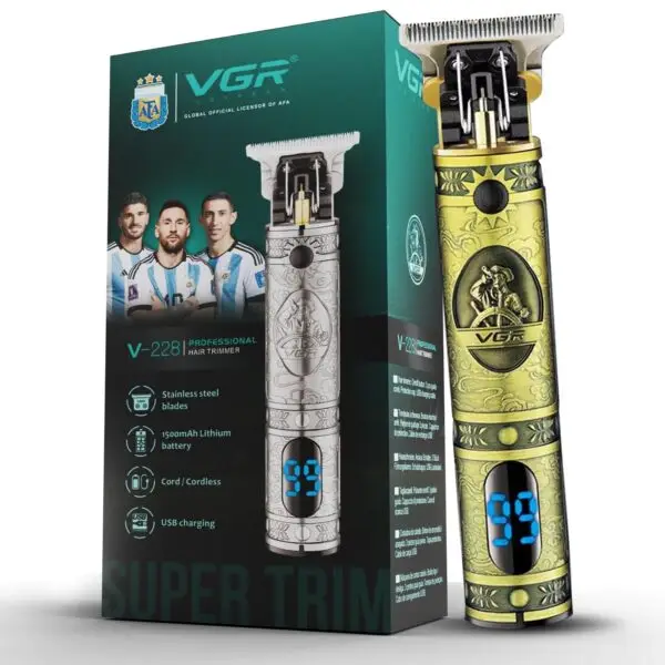 Professional Hair & Beard Trimmer Cordless Rechargeable Gold VGR ‎V-228 - Image 9