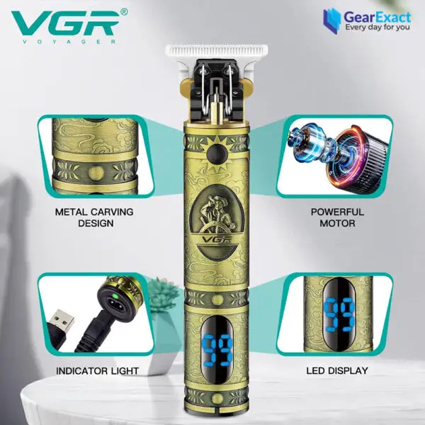 Professional Hair & Beard Trimmer Cordless Rechargeable Gold VGR ‎V-228 - Image 2