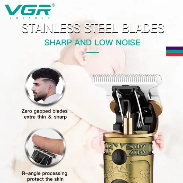 Professional Hair & Beard Trimmer Cordless Rechargeable Gold VGR ‎V-228 - Image 7