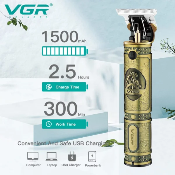 Professional Hair & Beard Trimmer Cordless Rechargeable Gold VGR ‎V-228 - Image 3